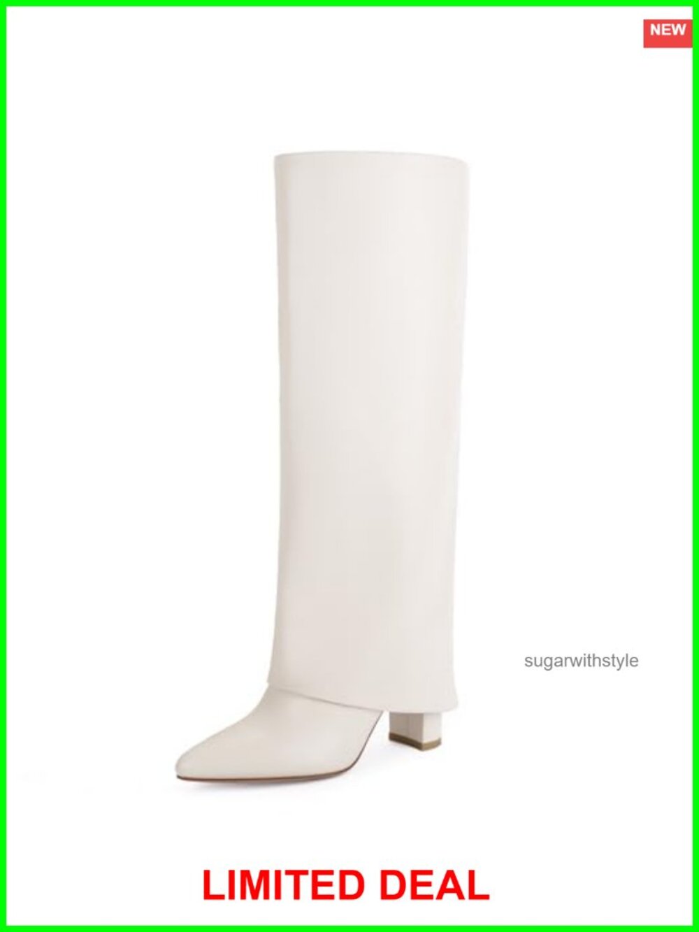 Fold Over Knee High Boots Chunky Heel Pointed Toe Tall Boots